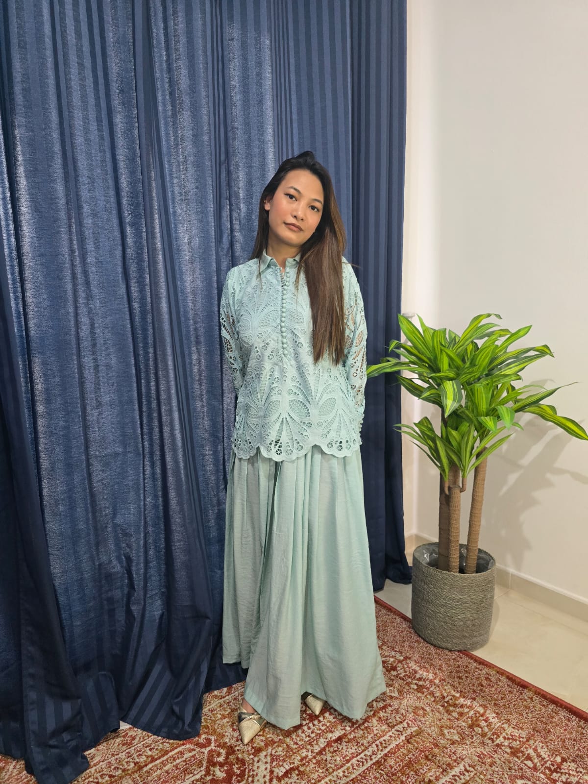 Chic Two-Piece Skirt and Blouse Outfit