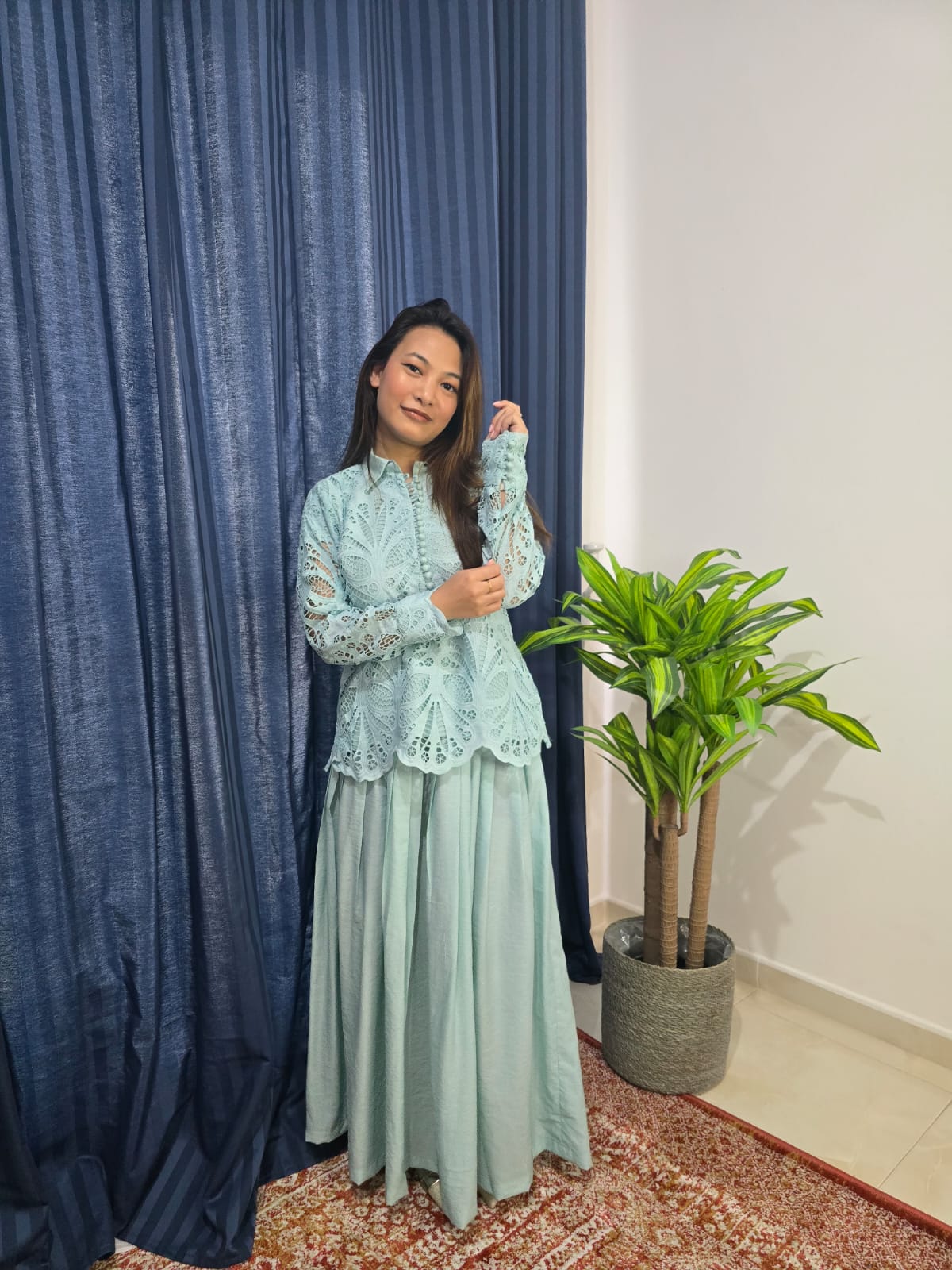 Chic Two-Piece Skirt and Blouse Outfit
