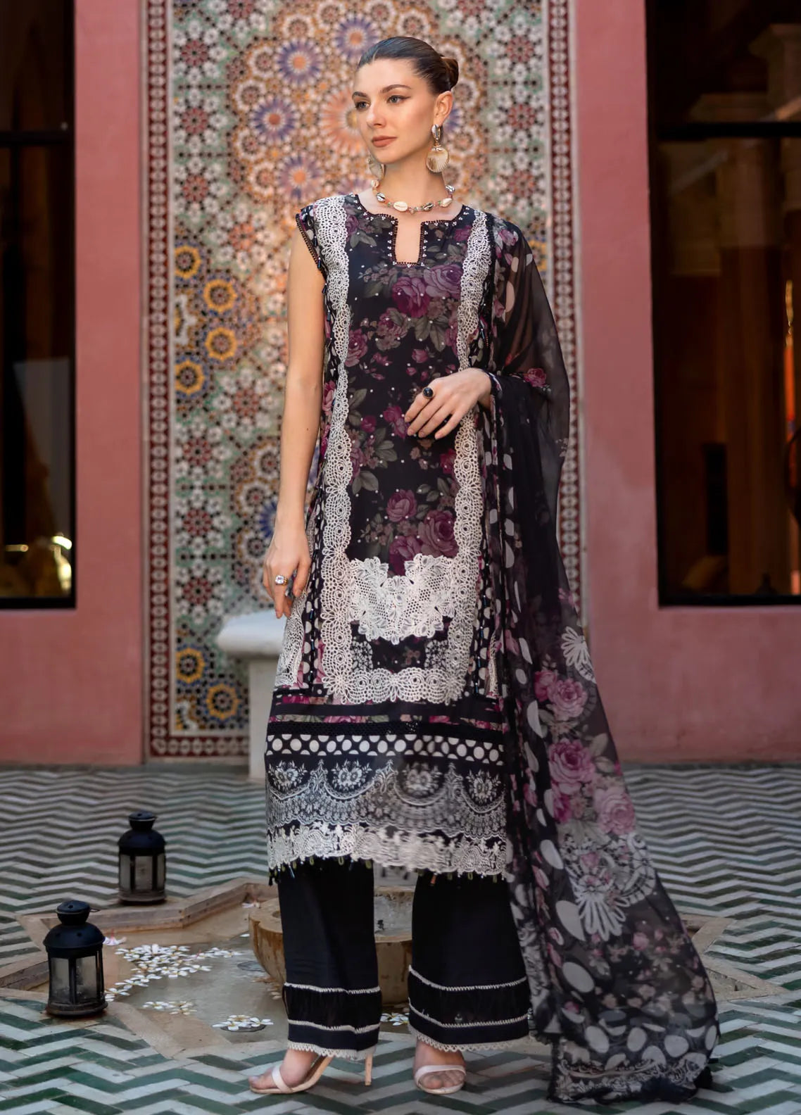 Elaf Embroidered Lawn Suits stitched 3 Piece EL25SL ETS-02B - Summer Collection