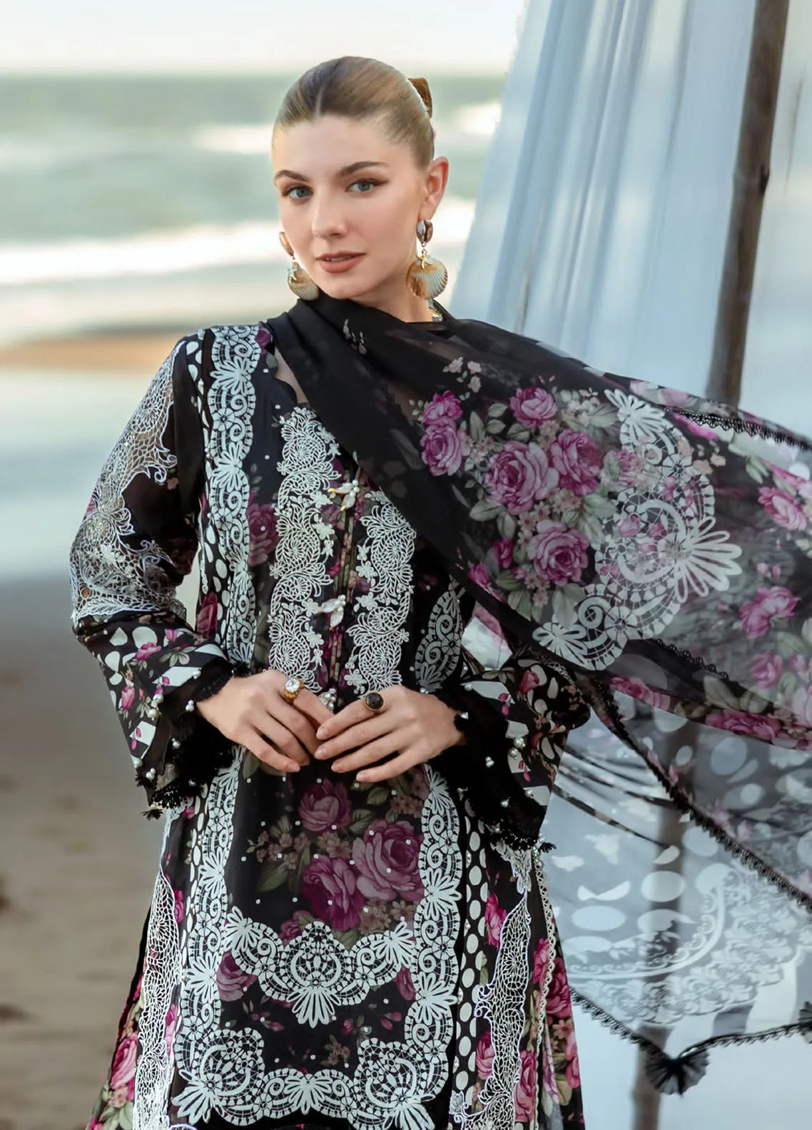 Elaf Embroidered Lawn Suits stitched 3 Piece EL25SL ETS-02B - Summer Collection