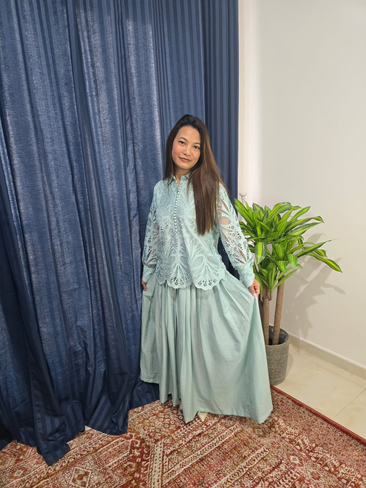 Chic Two-Piece Skirt and Blouse Outfit